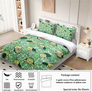 Juego de Funda de Edredón de Microfibra Suave con Diseño de Tortuga Marina de Dibujos Animados, 3 Piezas, Ropa de Cama Infantil con Fundas de Almohada, Funda de Edredón Transpirable para Todas las Estaciones - Product Image 3