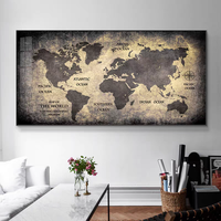 Grande peinture sur porcelaine encadrée avec cristaux pour salon, bureau, hôtel, carte du monde moderne, décoration murale industrielle