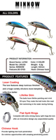 Leurre Minnow LUTAC 42mm 4.2g, Hameçon Origin, Nage Stable, pour Eau Douce et Salée, Fournisseur d'Usine, Prise en Charge OEM ODM