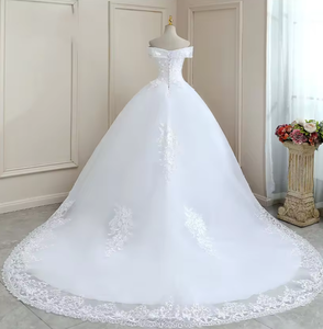 فستان الزفاف قبالة الكتف ضئيلة تناسب طويلة زائدة فستان العروس الأوروبي والأمريكية بالإضافة إلى حجم بسيط - Product Image 3