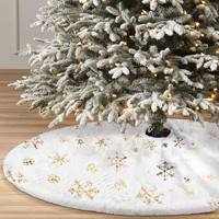 Jupe de sapin de Noël en peluche épaisse à motif flocon de neige 90/122cm, jupe de sapin dorée à paillettes, décorations pour la base du sapin de Noël