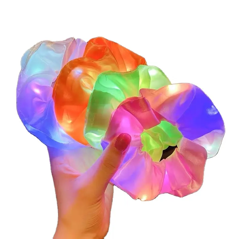 Festival Christmas silk hair scrunchies Women Elastic Ponytail Holder Led Lighting Satin Hair Scrunchies