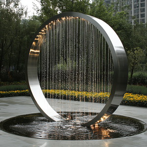 Jardín De La Ciudad decorar arte Metal <span class=keywords><strong>Led</strong></span> luz círculo agua <span class=keywords><strong>cascada</strong></span> fuente con <span class=keywords><strong>exterior</strong></span> de acero inoxidable <span class=keywords><strong>cascada</strong></span> fuente de agua - Product Image 2