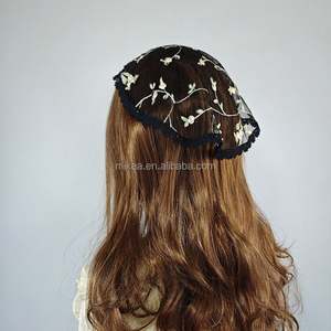 Cubiertas <span class=keywords><strong>de</strong></span> cabeza bordadas <span class=keywords><strong>de</strong></span> encaje para mujer Velos <span class=keywords><strong>de</strong></span> gorro <span class=keywords><strong>de</strong></span> capilla para Iglesia <span class=keywords><strong>Mantilla</strong></span> <span class=keywords><strong>de</strong></span> encaje floral redondo, blanco y negro - Product Image 1