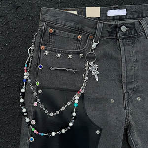 Maßgefertigte Distressed-Jeans Verziert mit Strass-Ketten im Retro-Chic Streetstyle Erhältlich in Verschiedenen Größen Herren-Jeans - Product Image 2