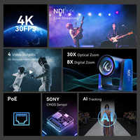 Sistema de Cámara de Videoconferencia PTZ 4K NDI con Seguimiento Automático, Zoom 20X con Controlador de Joystick para Transmisión en Vivo y Reuniones en Línea