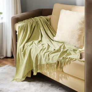 Soft and Cozy Chenille Rectangular <b>Throw</b> Blanket With Tassel <b>for</b> Sofa & <b>Bed</b> Living Room - Product Image 1