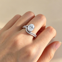 Bague de mariage Peishang Jewelry en argent sterling 925 plaqué rhodium avec moissanite ovale à quatre griffes