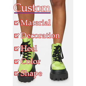 באיכות גבוהה חדש האחרון עגול הבוהן רוז אדום ירוק פלטפורמת נעלי חורף 2022 גדול גודל תחרה עד ציפר מבריק קרסול נשים מגפיים - Product Image 2