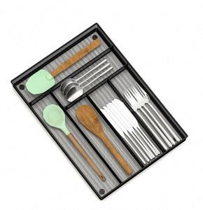 Kitchen <b>Drawer</b> Organizer Flatware Organizer <b>Drawer</b> Dividers with <b>6</b> Compartment Silverware Organizer Metal Mesh Cutlery Tray - Product Image 1