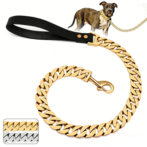 Collar de Cadena Resistente para Mascotas, Correa para Pitbull, Cadena de Acero Inoxidable de 32 mm y 18K, Correa de Perro Dorada, Collar y Correa de Eslabones Cubanos para Perro - Product Image 1
