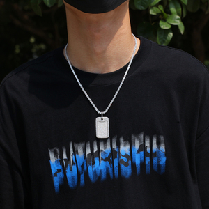 2021 New Arrival Iced Out Bling Micro Pave 3A Baguette CZ Cubic Zirconia Hip Hop <strong>Dog</strong> <strong>Tag</strong> Pendant <strong>Necklace</strong> - Product Image 2
