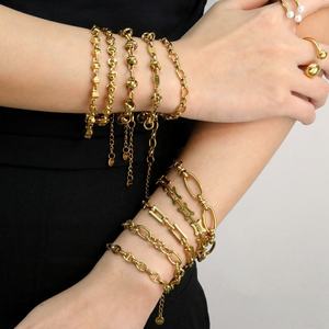 Custom OEM Personalized Women Mens Waterproof Jewelry <b>Charm</b> <b>Bangles</b> 18K Gold Plated Stainless Steel Cuban Link Chain Bracelet - Product Image 1