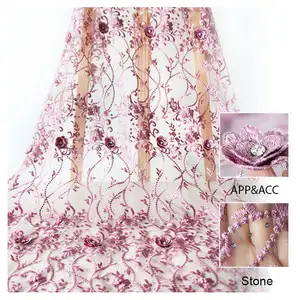 우아한 매력적인 신부 수 제 수 놓은 tulle 레이스 패브릭 아플리케와 돌 웨딩 드레스