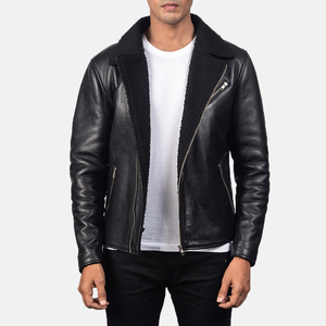 Veste en cuir pour homme, style streetwear, coupe slim, fermeture éclair, fourrure, marque privée, noire, poids lourd - Product Image 6