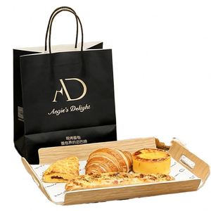 Sac en papier kraft biodégradable écologique personnalisé avec votre propre logo, sacs en papier kraft avec poignées, emballage pour gâteaux, pain, desserts - Product Image 1