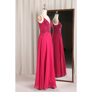 Robe de soirée moderne en tulle à sequins roses frais et <span class=keywords><strong>sexy</strong></span> Robe de soirée longue avec sangle spaghetti fente profonde en V et robes de demoiselle d'honneur rouge rose - Product Image 2