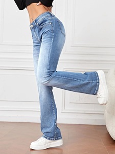 2025 primavera ed estate nuovi Jeans Casual Slim fit <span class=keywords><strong>a</strong></span> vita alta <span class=keywords><strong>pantaloni</strong></span> antirughe svasati da donna - Product Image 5