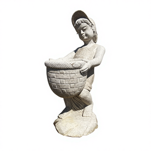 Estatua de Piedra con Figura de Ángel Europeo, Niño y Hombre, con Flor de Piedra, Maceta y Jardinera - Product Image 2