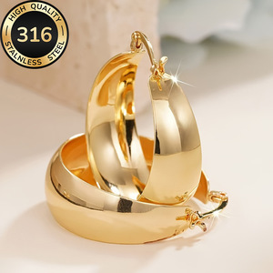 Pendientes de mujer tipo arco C europeos y americanos, de acero inoxidable 316, estilo INS transfronterizo, lisos y sencillos, de fábrica. - Product Image 3