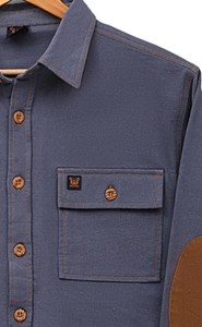 Camisa de Trabajo Formal para Hombre, Chaqueta de Mezclilla Azul con Bolsillos en el Pecho, Parches en los Codos, Cuello Alto, Corte Regular, para Invierno - Product Image 2