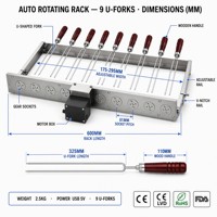 Support de barbecue rotatif automatique en gros avec 9 brochettes en U en acier inoxydable, alimentation USB, personnalisable OEM
