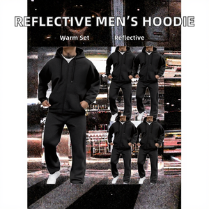 Ensemble de survêtements et pantalons en coton réfléchissant de haute qualité pour hommes et garçons, avec veste zippée à capuche et sweat-shirt, idéal pour l'hiver et les loisirs. - Product Image 2