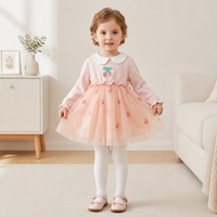 Robe de princesse en tulle à col Peter Pan pour petites filles, manches longues, coupe trapèze, patchwork, longueur genou, anti-plis, respirante