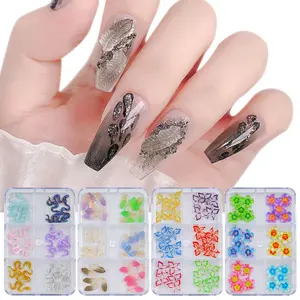 New Colorful Butterfly 6 Grids Manicure Carved 3D Resin Nail Ornaments Cute Resin Charms Nail Art Decorations