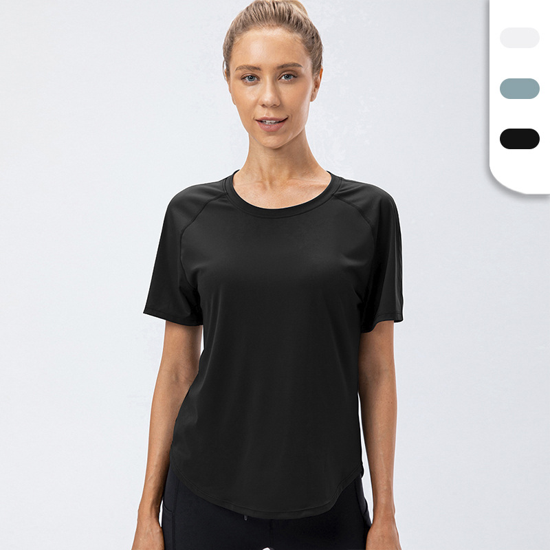 Lightweight Short Sleeve Sports T-shirts For Women With Custom Logo Yoga Tops Loose Fit Solid Color T Shirt