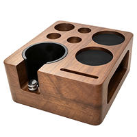 Support universel en bois de noyer pour porte-filtre à expresso et base de rangement pour tamper à café, compatible avec les accessoires de 51, 54 et 58 mm