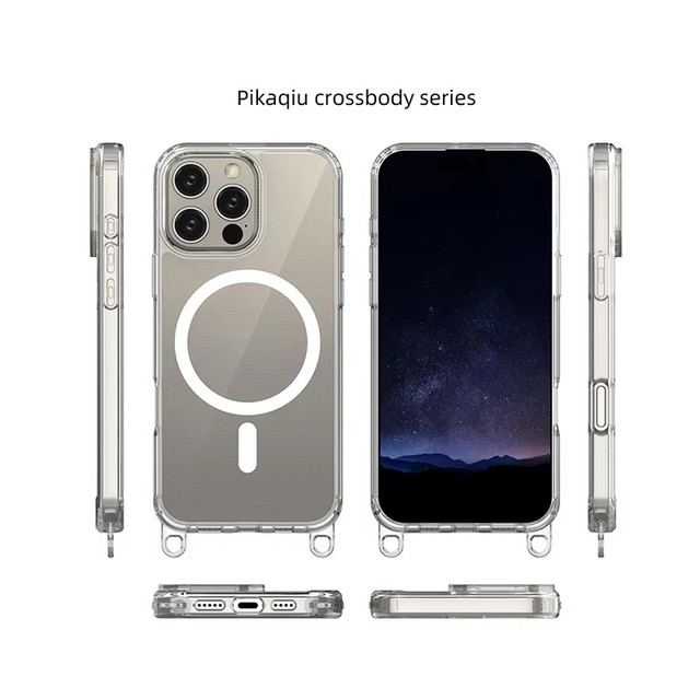 Double-ear Hook Magnetic Wireless Charge Shockproof Phone Case Frosting Finish for 16/17 Pro Max 15/14 Pro Crossbody