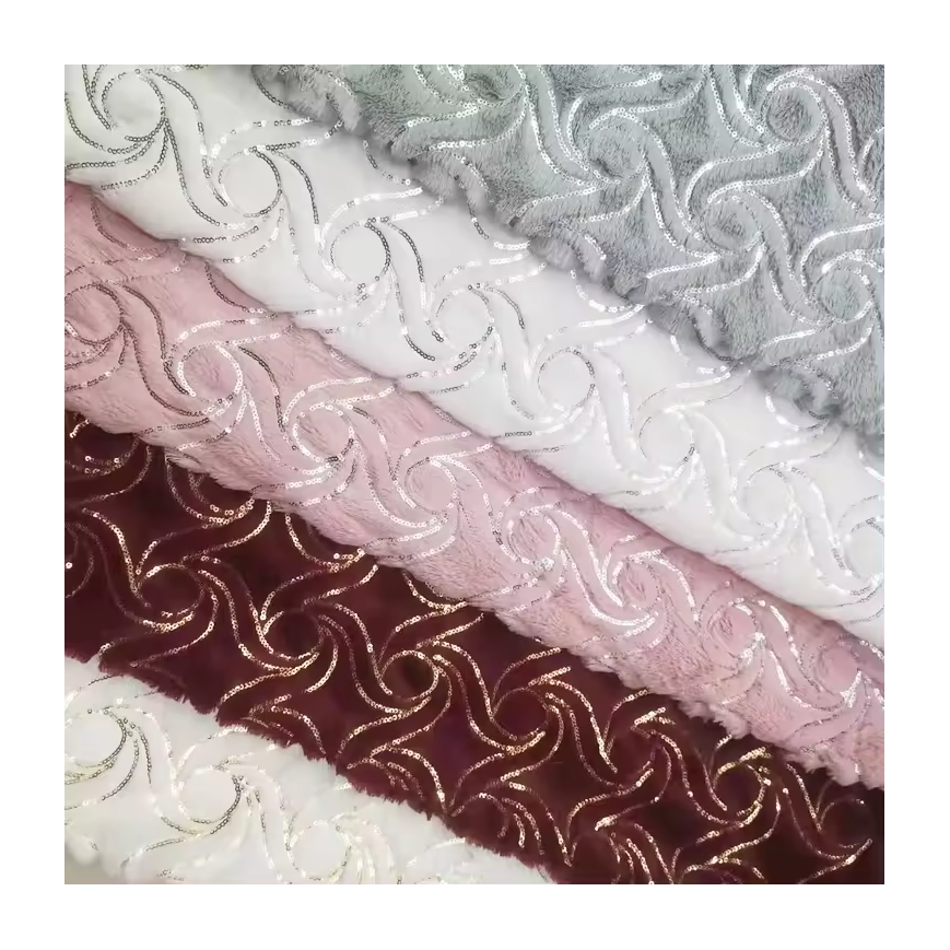 Velours doux recyclé 100% polyester velours tissu paillettes broderie sur tissu peluche pour canapé