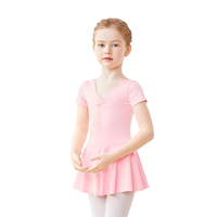 Maillot de Ballet Morado Claro para Niñas, Manga Corta con Cuello en V y Falda Plisada, Ropa de Danza Ideal para Prácticas