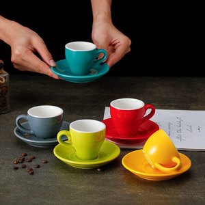 ชุดถ้วยกาแฟเอสเพรสโซ่เซรามิกพร้อมจานรอง ถ้วยกาแฟพอร์ซเลน จานรอง 75 มล. สีด้าน สำหรับร้านกาแฟและใช้ในบ้าน - Product Image 1