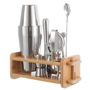 Kit de barman premium avec support en bois, accessoires, ensembles de <span class=keywords><strong>bar</strong></span>, outils de <span class=keywords><strong>bar</strong></span> en acier inoxydable, 10 pièces, jigger Boston, <span class=keywords><strong>shakers</strong></span> à cocktails - Product Image 6