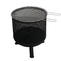Brasero portable en fer noir perforé avec grille de cuisson pour foyer extérieur et pieds trépieds