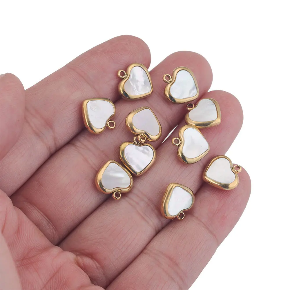 Pingente de coração pequeno com concha natural para joias, acessório artesanal de 11 mm com pingente simples