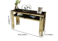 2023 plus récent 47.2 "table console étroite en faux marbre noir moderne avec étagère de rangement et 4 pieds en acier inoxydable doré