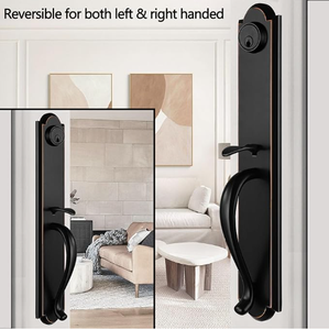 Juego de manija de puerta doble delantera para puerta delantera exterior Acabado en <span class=keywords><strong>bronce</strong></span> <span class=keywords><strong>envejecido</strong></span> Manija de entrada con llave y juego de manija ficticia - Product Image 4