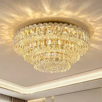 Lustre de plafond rond en cristal haut de gamme pour salons et chambres de luxe, grand lustre en cristal doré à 3 niveaux pour salle de banquet