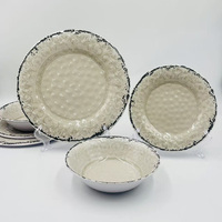 Assiettes et bols vintage en mélamine 20,5/27 cm, ensemble tricoté avec bord craquelé, vaisselle pour usage quotidien et fêtes