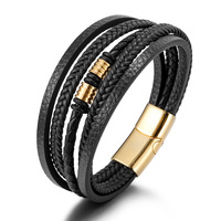 Bracelet pour homme de style européen et américain 2025, bracelet multi-rangs tressé à la main, bracelet simple en acier inoxydable et en cuir