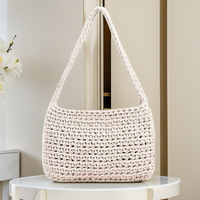 Sac fourre-tout décontracté en coton au crochet, polyvalent et personnalisé, petit sac carré à porter sous le bras, style frais, pour femme, simplicité urbaine, OEM