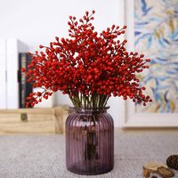 Ranting Buah Berry Merah Buatan, Desain Modern Mewah, Bunga Plastik PE, Dekorasi Luar Ruangan, Ruang Tamu, Pesta Pernikahan, Natal