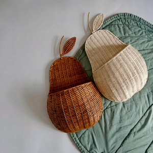 Panier mural en rotin naturel en forme de poire, design scandinave, idéal pour la chambre d'enfant, le salon, rangement pratique - Product Image 1