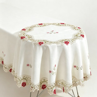 Nappe en satin vintage de haute qualité, faite à la main, avec broderie florale carrée, infroissable et facile d'entretien pour la salle à manger à domicile