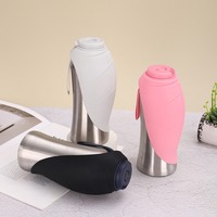 Bouteille d'eau pour chien en acier inoxydable avec bol en silicone pliable et poignée, bouteille d'eau portable pour animaux de compagnie pour les voyages en plein air