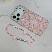 Coque de téléphone style Ins avec cordon pour iPhone 15 Pro Max 14, étui de luxe avec bracelet bijoux diamants pour iPhone 17 Pro Max