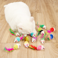 Lot de 5 jouets en peluche pour chat, souris colorées avec plumes, pour chatons, à mâcher, pour le divertissement et le soulagement de l'ennui, en vrac